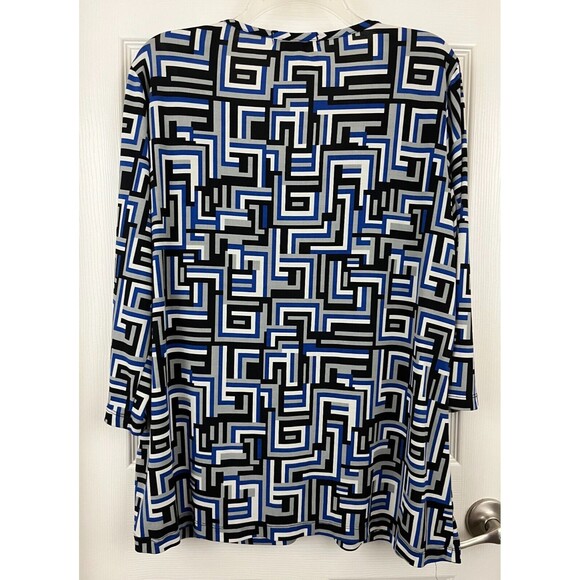 VOLUME ONE - Blue Geometric Print Mock 2 Piece 3/4 Sleeve Knit Top size 1X - Picture 7 of 7